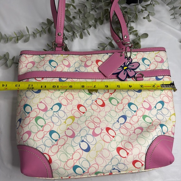 COACH Heritage Chelsea Pink Trim Multicolor Signature Tote Purse - Picture 11 of 13